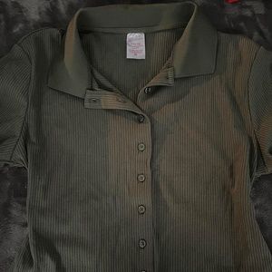 army green button up top